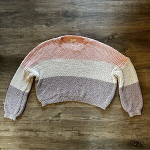 DEBUT Colorblock Striped Crop Sweater
